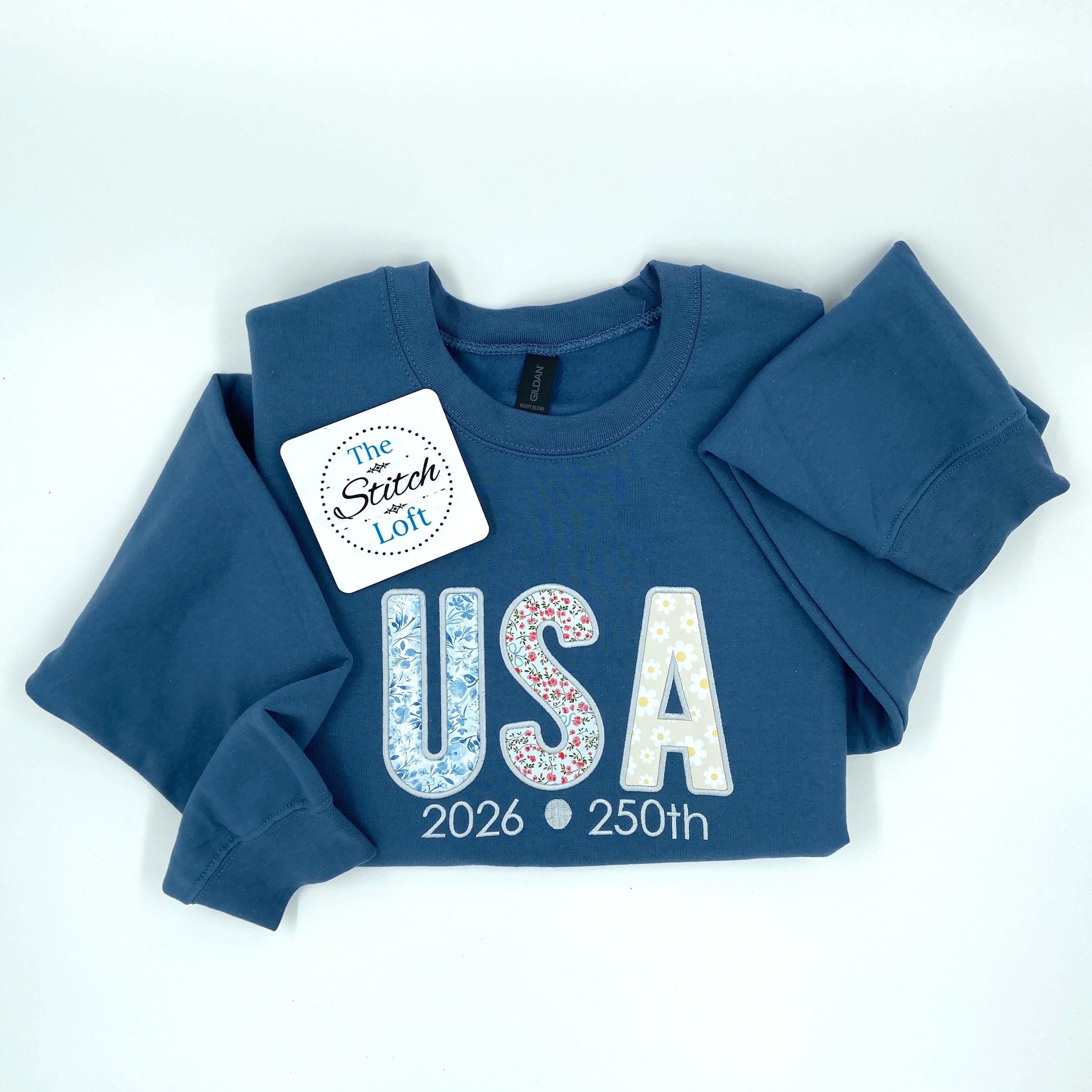 Embroidered Floral Print USA Applique Sweatshirt for women