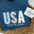 Embroidered Floral Print USA Applique Sweatshirt for women