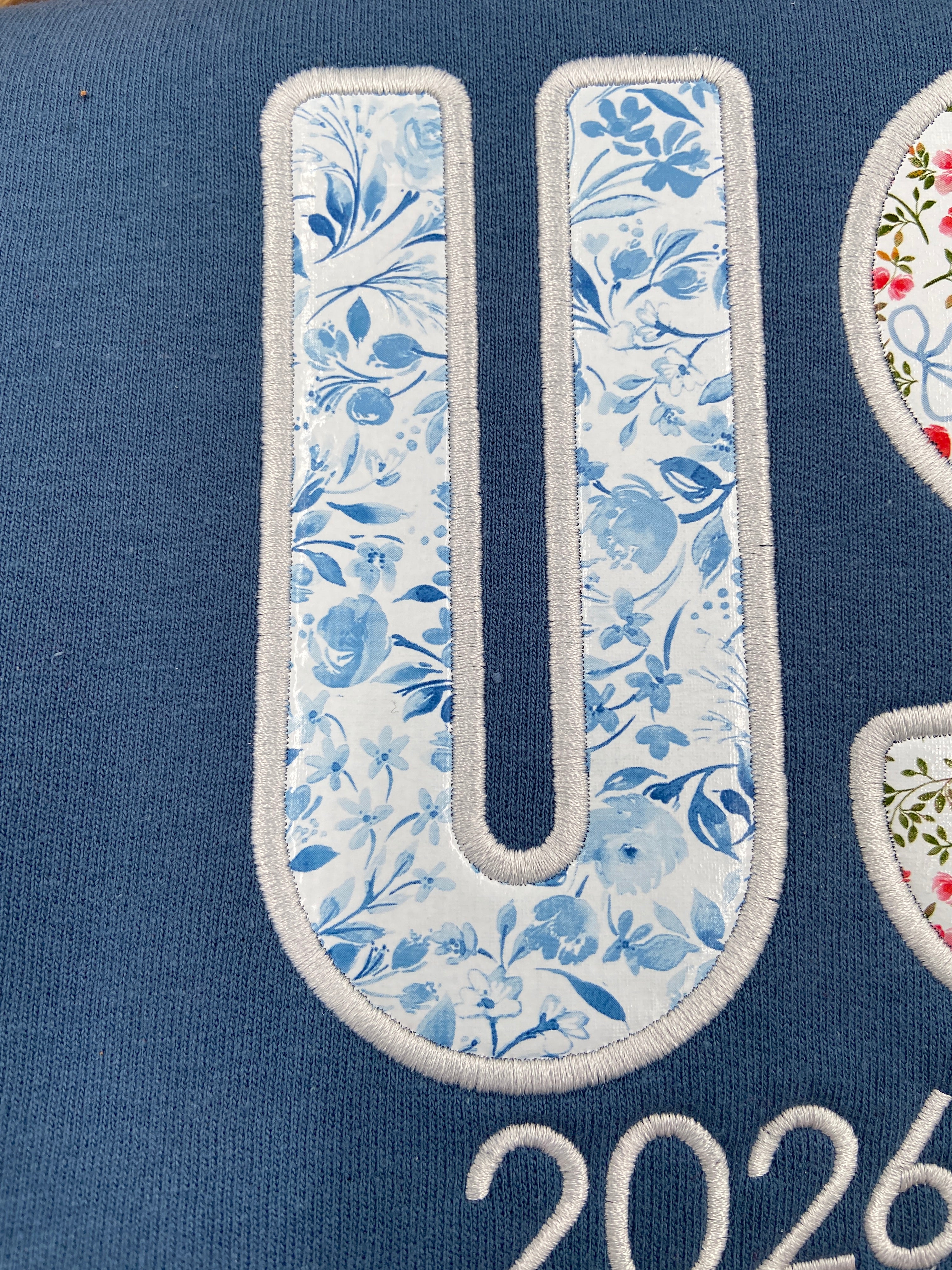 Embroidered Floral Print USA Applique Sweatshirt for women