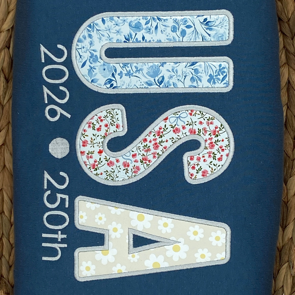 Embroidered Floral Print USA Applique Sweatshirt for women