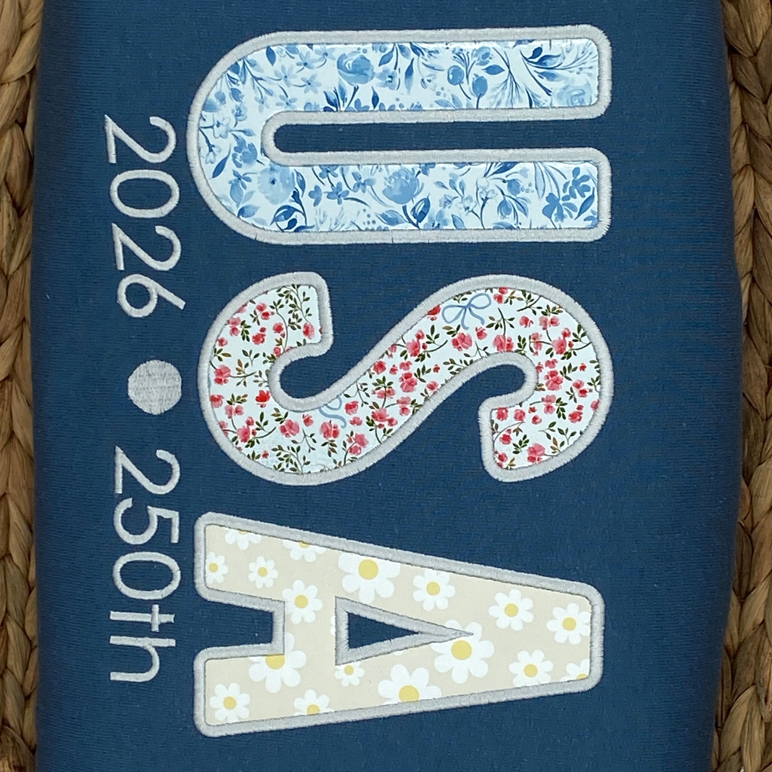 Embroidered Floral Print USA Applique Sweatshirt for women