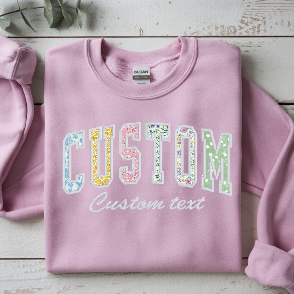Personalized Embroidered Floral Print Varsity Style Applique Sweatshirt for women