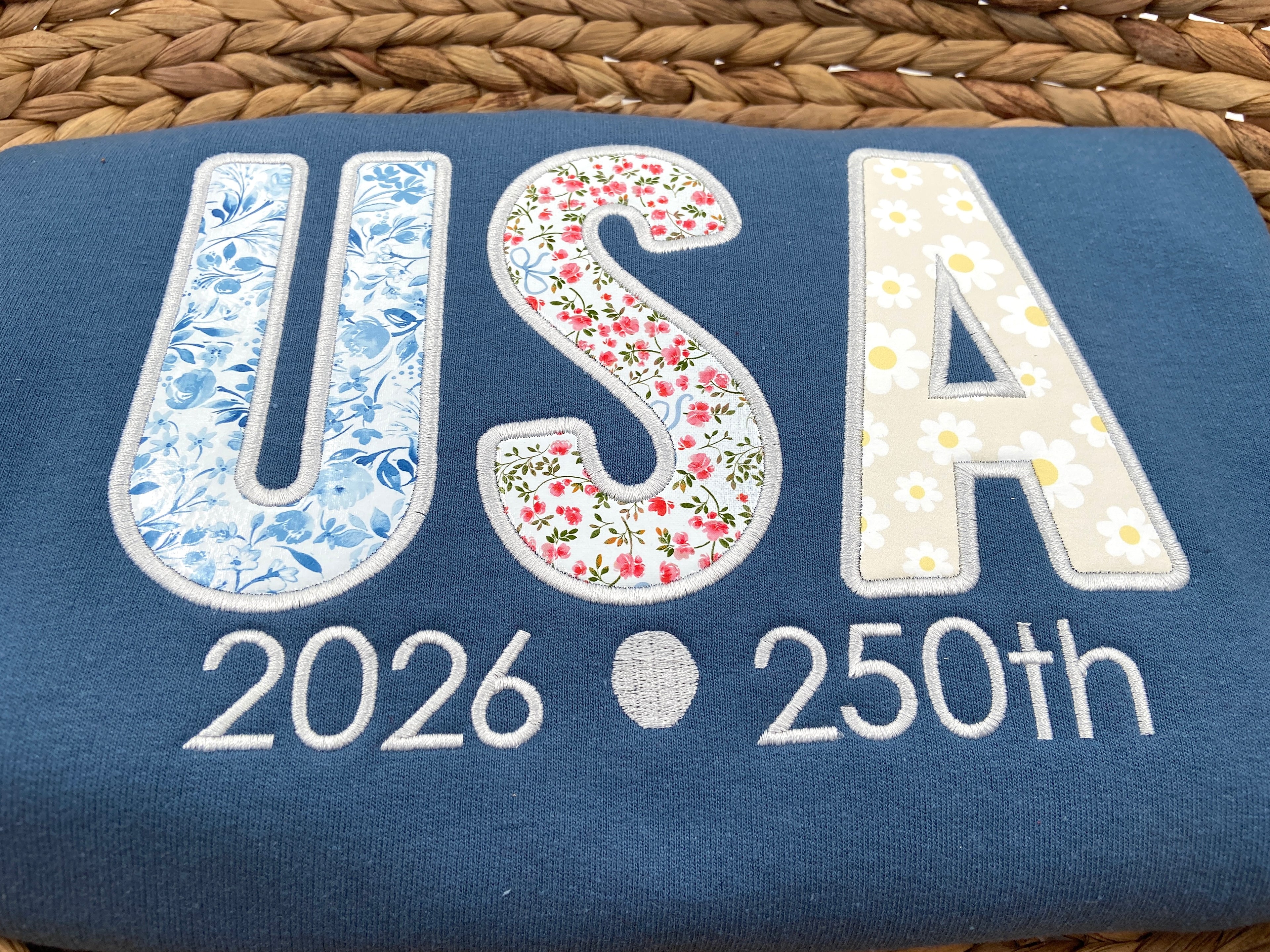 Embroidered Floral Print USA Applique Sweatshirt for women