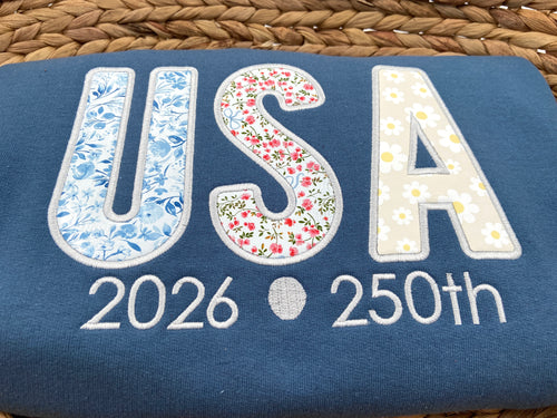 Embroidered Floral Print USA Applique Sweatshirt for women