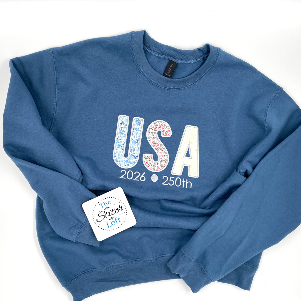 Embroidered Floral Print USA Applique Sweatshirt for women