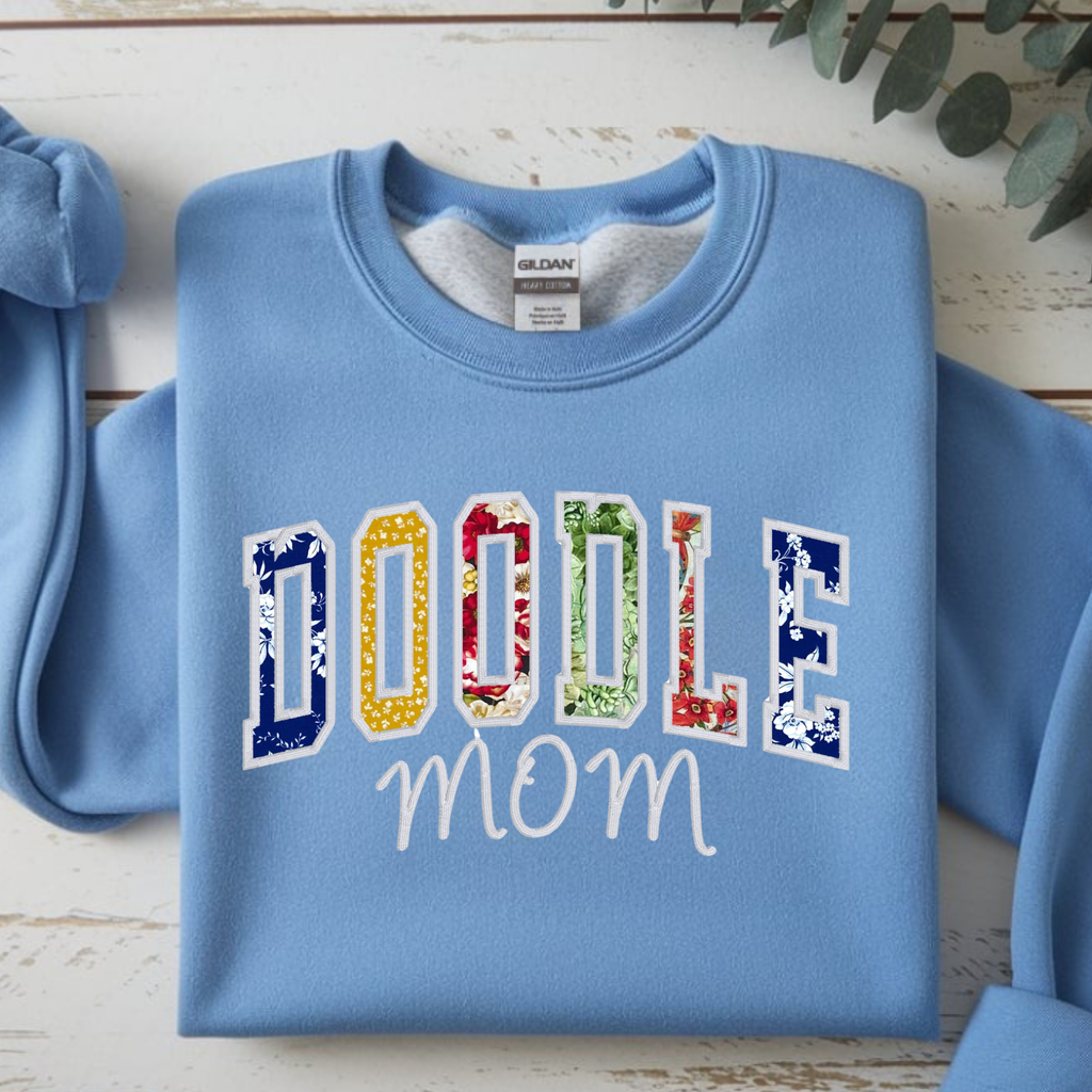 Personalized Dog Mom Embroidered Floral Print Varsity Style Applique Sweatshirt for women