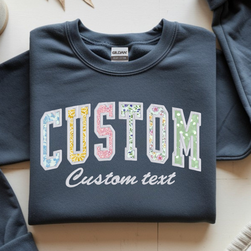 Personalized Embroidered Floral Print Varsity Style Applique Sweatshirt for women